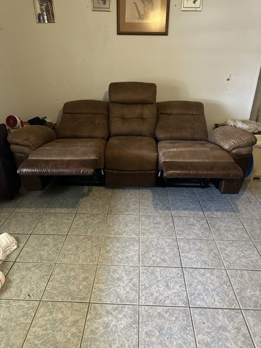 Brown leather living room sofa - leather,