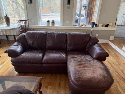 Brown leather sofa with - leather,